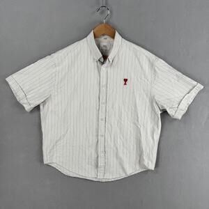 Ami Alexandre Mattiussi Shirt Mens Small White Stripe Short Sleeve Button Heart